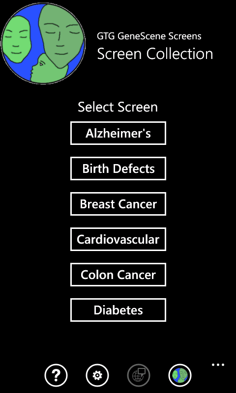 Screen selection page of GeneScene Screen Collection WP7 App